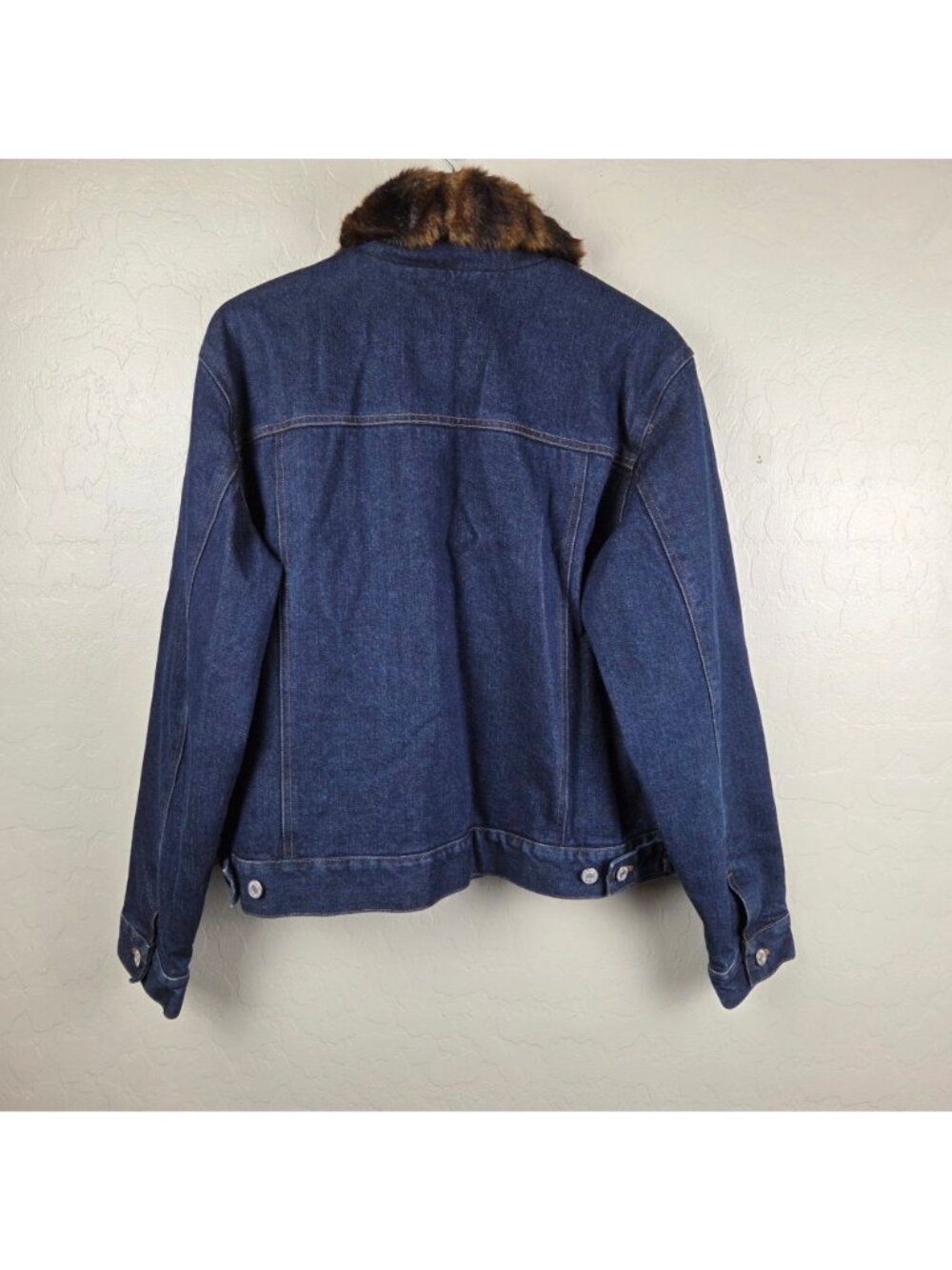 Vintage Ralph Lauren Dark Denim Trucker Jacket w Removable Faux Fur Collar L Y2K - Picture 10 of 12